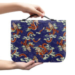 Orange Japanese Dragon Pattern Print Leather Bible Cover