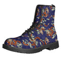 Orange Japanese Dragon Pattern Print Lace-Up Boots