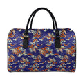 Orange Japanese Dragon Pattern Print Leather Duffel Bag