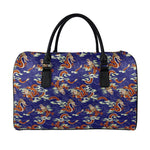 Orange Japanese Dragon Pattern Print Leather Duffle Bag