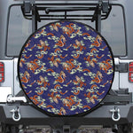 Orange Japanese Dragon Pattern Print Leather Spare Tire Cover