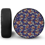 Orange Japanese Dragon Pattern Print Leather Spare Tire Cover