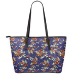 Orange Japanese Dragon Pattern Print Leather Tote Bag