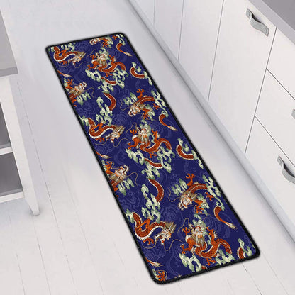 Orange Japanese Dragon Pattern Print Long Kitchen Mat
