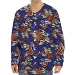Orange Japanese Dragon Pattern Print Long Sleeve Baseball Jersey