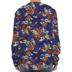 Orange Japanese Dragon Pattern Print Long Sleeve Baseball Jersey