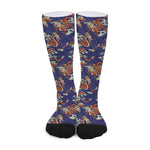 Orange Japanese Dragon Pattern Print Long Socks