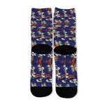 Orange Japanese Dragon Pattern Print Long Socks