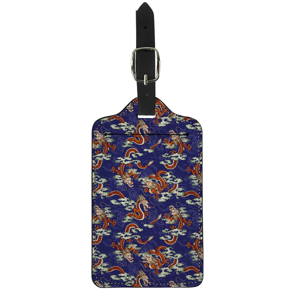 Orange Japanese Dragon Pattern Print Luggage Tag