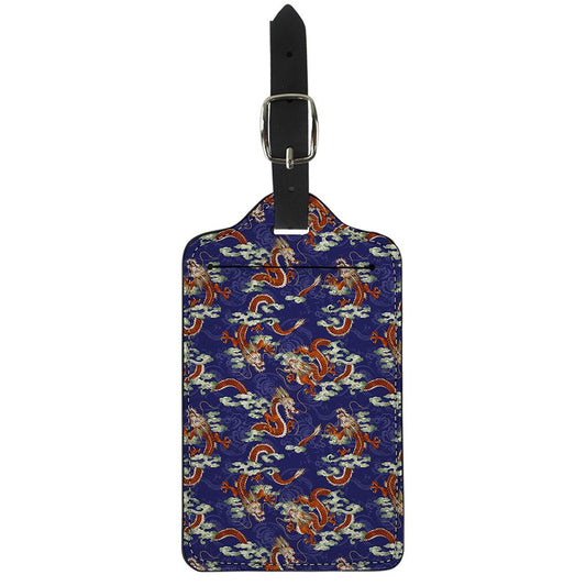 Orange Japanese Dragon Pattern Print Luggage Tag
