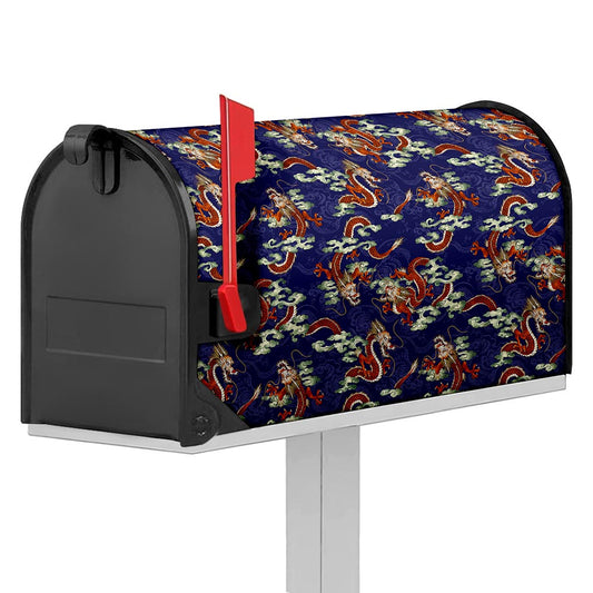 Orange Japanese Dragon Pattern Print Mailbox Cover