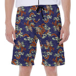 Orange Japanese Dragon Pattern Print Men's Beach Shorts