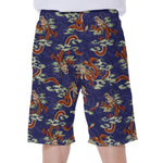 Orange Japanese Dragon Pattern Print Men's Beach Shorts