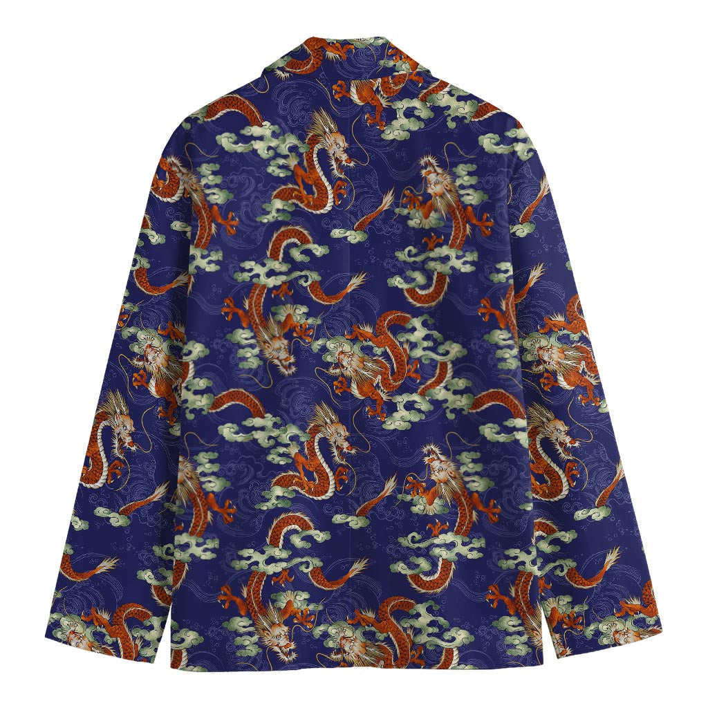 Orange Japanese Dragon Pattern Print Men's Blazer