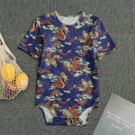 Orange Japanese Dragon Pattern Print Men's Bodysuit