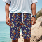 Orange Japanese Dragon Pattern Print Men's Cargo Shorts