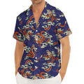 Orange Japanese Dragon Pattern Print Men's Deep V-Neck Shirt
