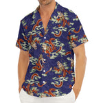 Orange Japanese Dragon Pattern Print Men's Deep V-Neck Shirt