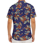Orange Japanese Dragon Pattern Print Men's Deep V-Neck Shirt