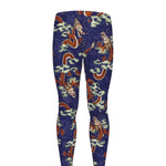 Orange Japanese Dragon Pattern Print Men's leggings