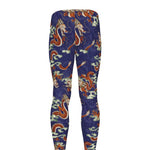 Orange Japanese Dragon Pattern Print Men's leggings