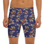 Orange Japanese Dragon Pattern Print Men's Long Boxer Briefs