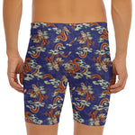 Orange Japanese Dragon Pattern Print Men's Long Boxer Briefs