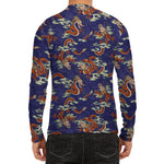 Orange Japanese Dragon Pattern Print Men's Long Sleeve Rash Guard