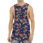 Orange Japanese Dragon Pattern Print Men's Muscle Tank Top