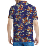 Orange Japanese Dragon Pattern Print Men's Polo Shirt