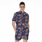 Orange Japanese Dragon Pattern Print Men's Rompers