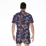 Orange Japanese Dragon Pattern Print Men's Rompers