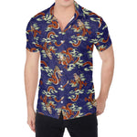 Orange Japanese Dragon Pattern Print Men's Shirt