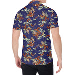 Orange Japanese Dragon Pattern Print Men's Shirt