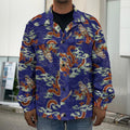 Orange Japanese Dragon Pattern Print Men's Shirt Jacket