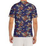 Orange Japanese Dragon Pattern Print Men's Short Sleeve Rash Guard