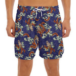Orange Japanese Dragon Pattern Print Men's Split Running Shorts