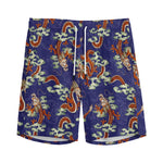 Orange Japanese Dragon Pattern Print Men's Sports Shorts