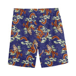 Orange Japanese Dragon Pattern Print Men's Sports Shorts
