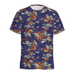 Orange Japanese Dragon Pattern Print Men's Sports T-Shirt