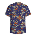 Orange Japanese Dragon Pattern Print Men's Sports T-Shirt