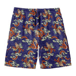 Orange Japanese Dragon Pattern Print Men's Swim Trunks