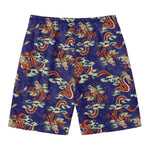 Orange Japanese Dragon Pattern Print Men's Swim Trunks