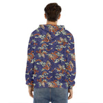 Orange Japanese Dragon Pattern Print Men's Velvet Pullover Hoodie