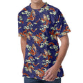 Orange Japanese Dragon Pattern Print Men's Velvet T-Shirt