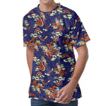 Orange Japanese Dragon Pattern Print Men's Velvet T-Shirt
