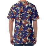 Orange Japanese Dragon Pattern Print Men's Velvet T-Shirt