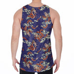 Orange Japanese Dragon Pattern Print Men's Velvet Tank Top