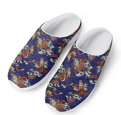Orange Japanese Dragon Pattern Print Mesh Casual Shoes