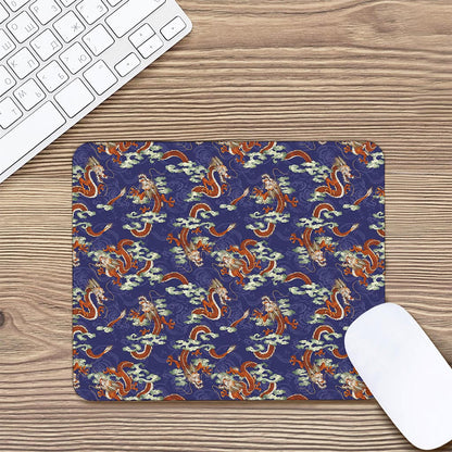 Orange Japanese Dragon Pattern Print Mouse Pad